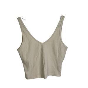 Mate the Label Tank Crop Top Womens Small Beige Ribbed V Neck Tencel Cotton